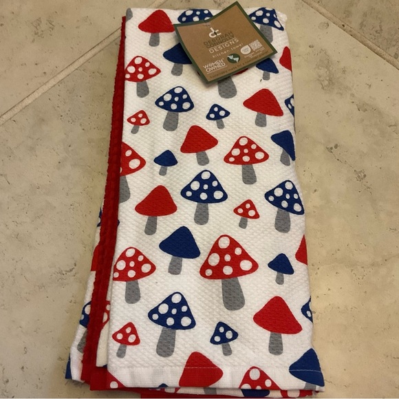 Deborah Connolly Other - Deborah Connolly red white and blue Mushroom Patterned Kitchen Towel Set pk of 3